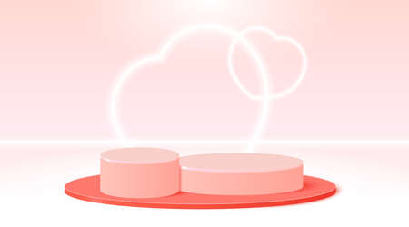 Podium decorated heart shape lighting. Pedestal scene for product, advertising, show, award ceremony.Valentine's day background. Minimal style.のイラスト素材