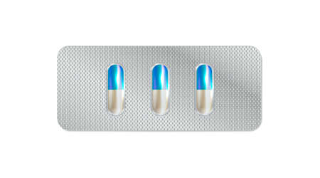 Pharmaceutical blister pack isolated on transparent background. 3D illustration pill blister.のイラスト素材