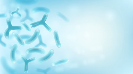 Microbiology science and medicine background. Bacterias, Probiotic Microscopic microorganisms. Science background.のイラスト素材