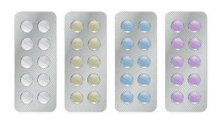 Pharmaceutical blister pack isolated on white background. 3D illustration pill blister.の写真素材