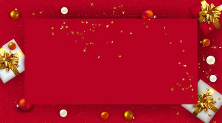 Christmas Background with gift boxes and Christmas decoration. Copy spaceの写真素材