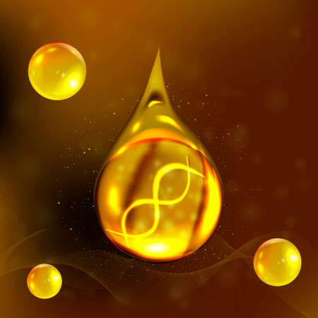 Oil drop essence. Gold shining pill with DNA helix. Coenzyme Q10 drop.の写真素材