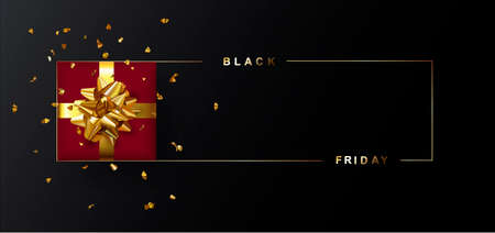 Black friday sale. Template with realistic gift box in frame. Dark backgroundのイラスト素材