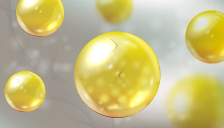 Oil drop essence. Gold shining pill with DNA helix. Coenzyme Q10 drop.の写真素材