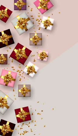 Holiday card. Christmas card. New Year Background with gift boxes and pine branches.のイラスト素材