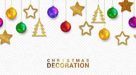 Christmas seamless Border with Christmas decorationsのイラスト素材