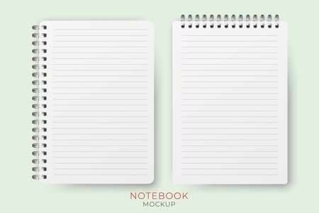 Realistic vector opened notebook mockups set. Vertical blank copybook. Spiral notepad blank mockup A4.のイラスト素材