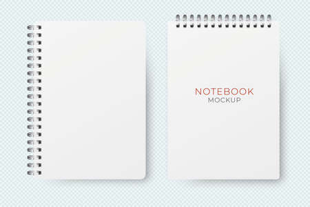 Realistic vector opened notebook mockup. Vertical blank copybook. Spiral notepad blank mockup A4.のイラスト素材