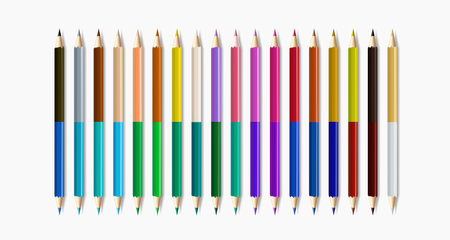 Two sides pencil set. 26 colors. Realistic colorful pencils isolated on white background.のイラスト素材