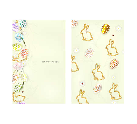 Easter posters set with colorful eggs and decorations.の写真素材