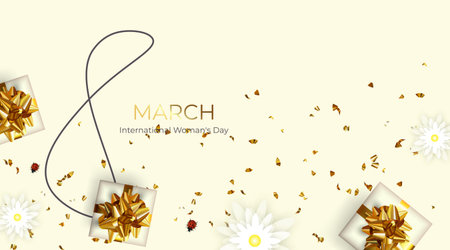 International Women's Day. March 8. Greeting card with Gold number 8.
