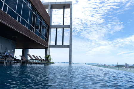 View at luxury villa with swimming pool, summer concept.
