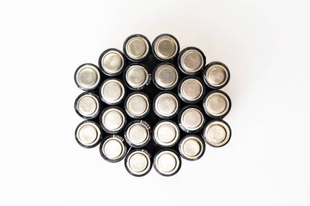 Top view at the minus batteries standing in figure in the center of the image.Isolatedの写真素材
