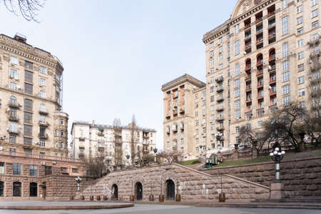 Kiev, Ukraine, March 27, 2020, view at famous buildings at Khreschatyk street, the city center.のeditorial素材