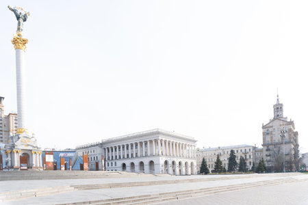 Kiev, Ukraine, March 27, 2020, view at the monument of Ukranian independance at Maidan at Kiev city...