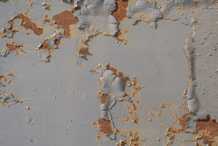 fragment of an iron surface is covered old paint, which has long been under the influence of...