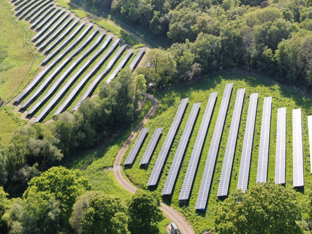 an aerial view of a solar farm