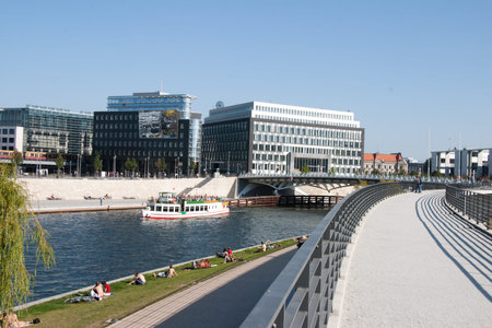 Tourist boats On the River Spree in Berlin in Germanyの写真素材