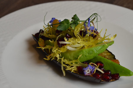 grilled eggplant with vegetable salad