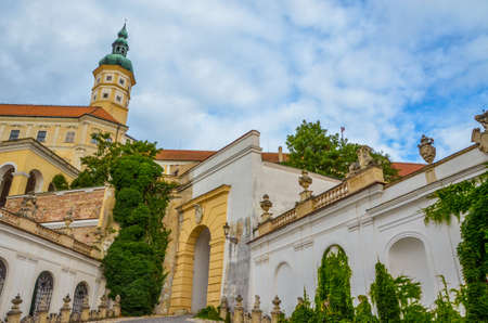 Mikulov, Czech Republic August 02 2021: The bell tower at the castle in Mikulov from which there is a view of the whole city and its surroundingsのeditorial素材