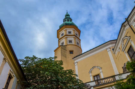 Mikulov, Czech Republic August 02 2021: The bell tower at the castle in Mikulov from which there is a view of the whole city and its surroundingsのeditorial素材