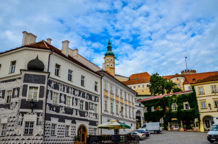 Mikulov, Czech Republic August 02 2021: The bell tower at the castle in Mikulov from which there is a view of the whole city and its surroundingsのeditorial素材