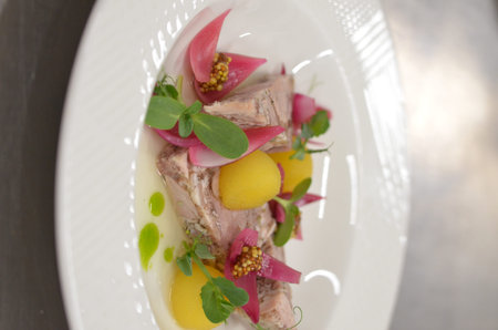 Traditional Czech Republic food dish called TlaÄenka with a beautiful serving in the national...