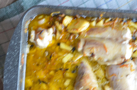 Casserole with chicken and potatoes. Selective focus. No: D.の写真素材