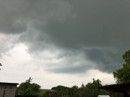 Storm clouds in the sky over the village. The rain is coming.