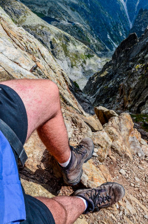 Hiker on the trail in the Tatra Mountains, Poland.の写真素材