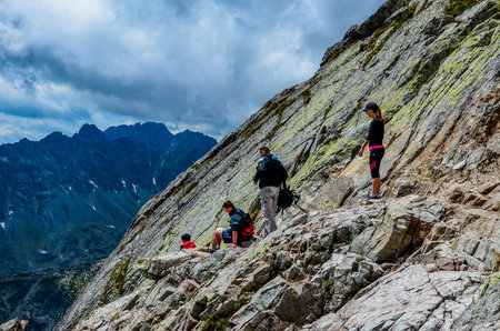 Hikers in the High Tatras, Slovakia. Hikers on the top of the mountain.
