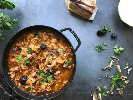 Traditional Polish sauerkraut soup with meat and mushrooms.の写真素材