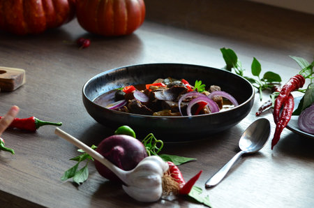 stewed pork intestines in red sauce, Czech traditional foodの写真素材