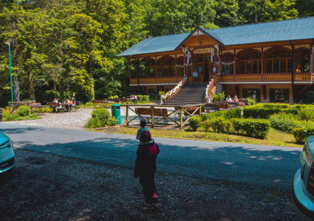 Jeseniky, Raci udoli, Czech 15 September 2023: historical wooden building in the SlÃ³uzici forest as a dance hall for cultural events, today an attraction for tourists, a building oの写真素材