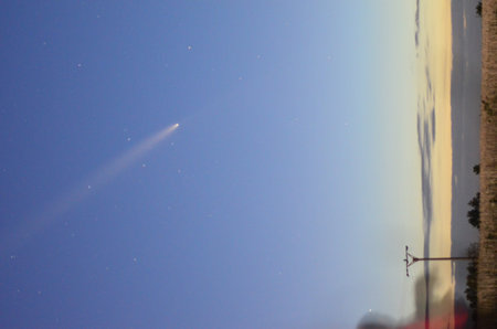 A comet in the blue sky and a silhouette of a tree. 15 October 2024