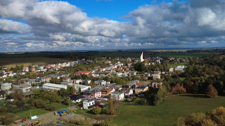 Aerial view of the village of Hnevosice, Czech Republic, Silesiaの写真素材