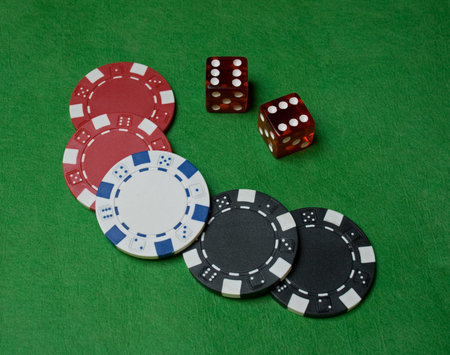 Close Up of poker chips and Wrfeln
