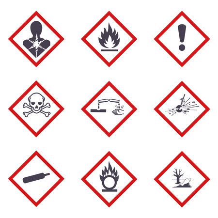 GHS hazard symbols for chemicals icon symbol set of pictogramsのイラスト素材