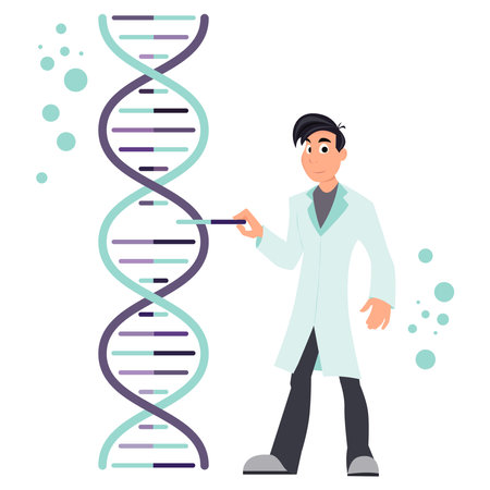 Asian male scientist gene editing a double helix DNA strandのイラスト素材