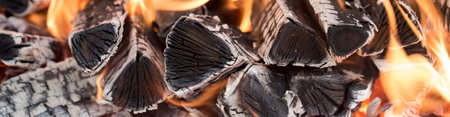 the fire on the wood, charred wood, ash