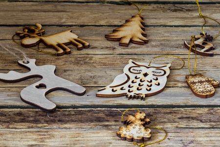 Christmas background, gifts, toys on wooden backgroundの写真素材