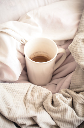 delicious Breakfast in bed with a big sword coffee, foodの写真素材