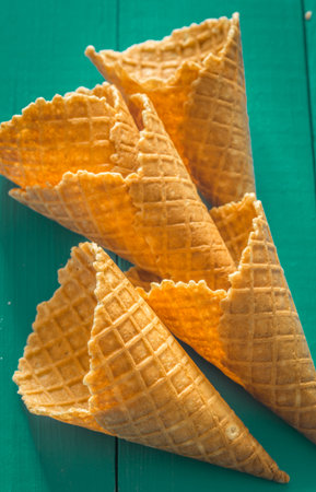 waffle Cup ice cream in a stylish wooden background