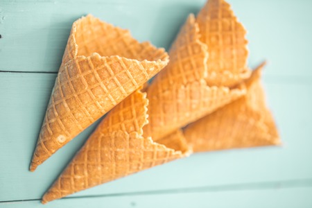 waffle Cup ice cream in a stylish wooden backgroundの写真素材