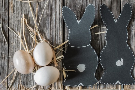 Easter composition with rabbit and eggsの写真素材