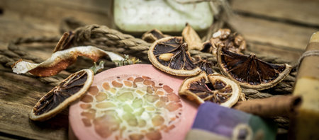 handmade soap on wooden background, concept of beauty and body care ,SPA