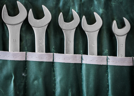 Wrench set in case, closeup , concept building and repairの写真素材