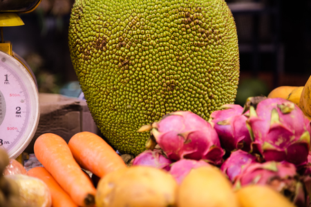 fruit traditional counter market in Thailand,the concept of exotic fruitsの写真素材