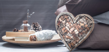 cosiness and interior details on the background of the living roomの写真素材