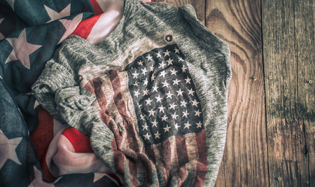 Day of America holidays, flag on an old wooden background, concept of significant daysの写真素材